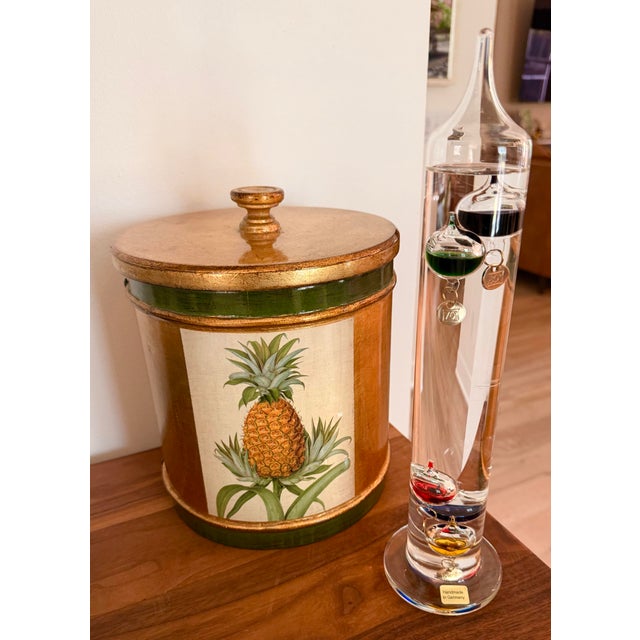 Brass Large Handmade German Galileo Thermometer | Hand-Blown Glass | Colorful Floating Spheres For Sale - Image 8 of 8
