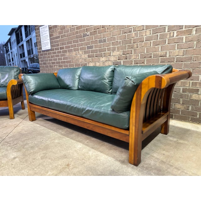 Dark Green Hickory Chair “Texas Series” Leather Sofa & Lounge Chair – Pr London Leather, Spring-Down, Feather & Down, 2017 For Sale - Image 8 of 12