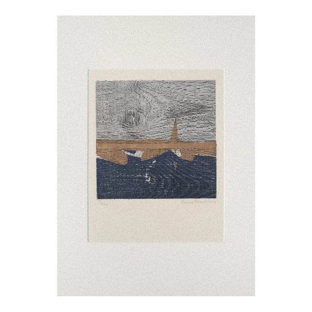 Yannis Papadakis, Landscape, Woodcut, 1970s For Sale