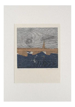 Yannis Papadakis, Landscape, Woodcut, 1970s