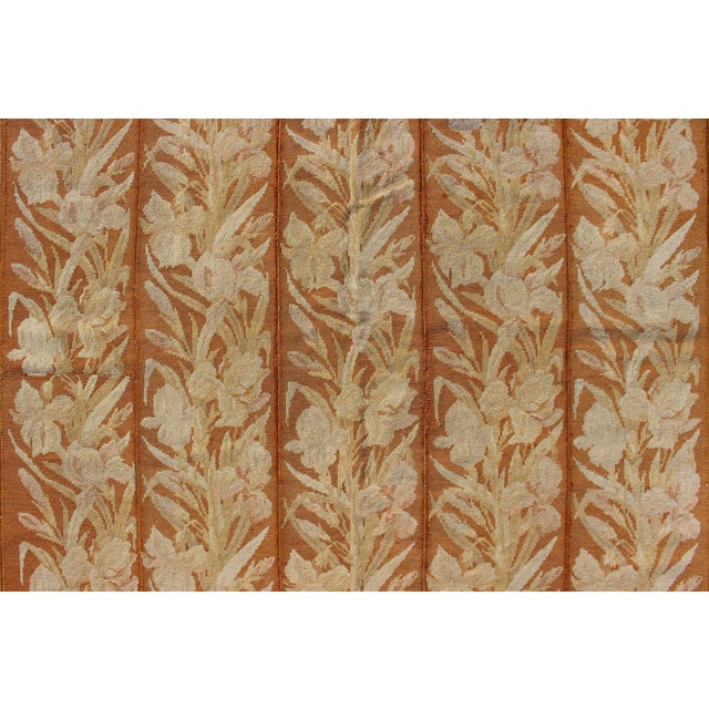 Ivory Antique Aubusson Tapestry With Golden Column Panels of Irises 4'10" X 8'10" For Sale - Image 8 of 9