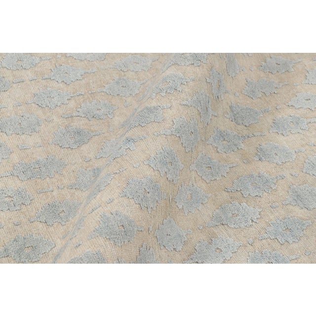 Contemporary Rug & Kilim’s Modern Block Print Rug in White with Blue Floral Patterns - 12x15 For Sale - Image 3 of 7