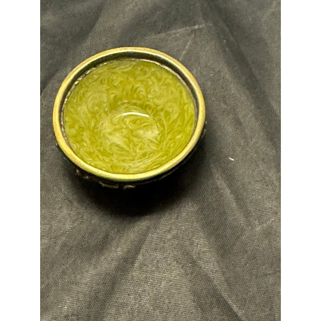 Paint Vintage Mid Century Enameled Brass Pedestal Trinket Dish Floral Pattern Jeweled For Sale - Image 7 of 10