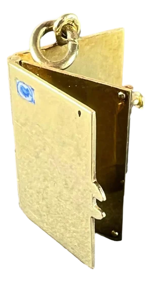 Vintage Envelope and Letter 14k Yellow Gold Enamel Stamp Charm Pendant, 1940s