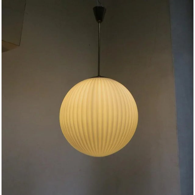 Large Brass Ceiling Lamp with Pleated Ball, 1950s For Sale - Image 4 of 18