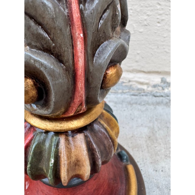 Vintage Hand-Carved Polychrome Wood Candle Holders – Pair For Sale - Image 11 of 12