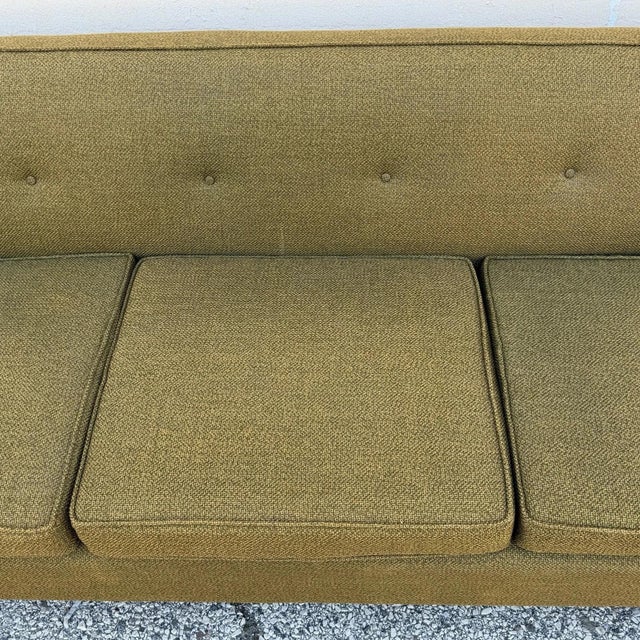 Mid 20th Century Vintage Mid Century Modern Greenish Brown Tufted 82" Sofa Couch W/ Walnut Legs For Sale - Image 5 of 18