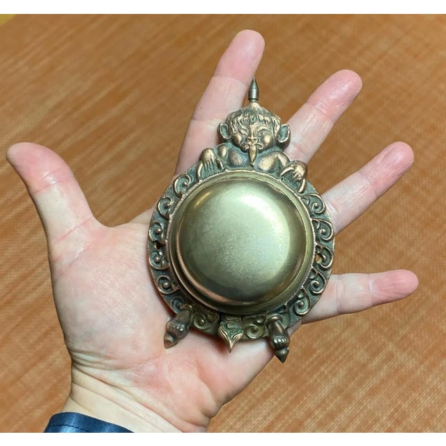 Wonderful 19th C. mechanical desk or hotel bell. Antique wind-up mechanism desk bell with the tail acting as a pull-down...