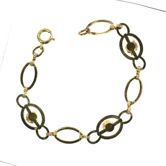 Metal Vintage Designer Gold Sterling Aquamarine Bracelet 1940s For Sale - Image 7 of 7