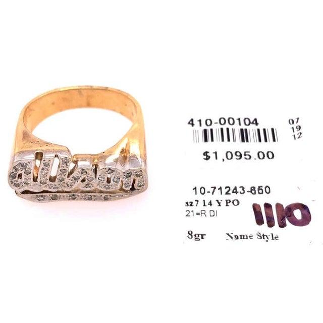 2010s 14 Karat Yellow and White Gold Name Alison Signet Ring With Diamonds, Size 7 For Sale - Image 5 of 9