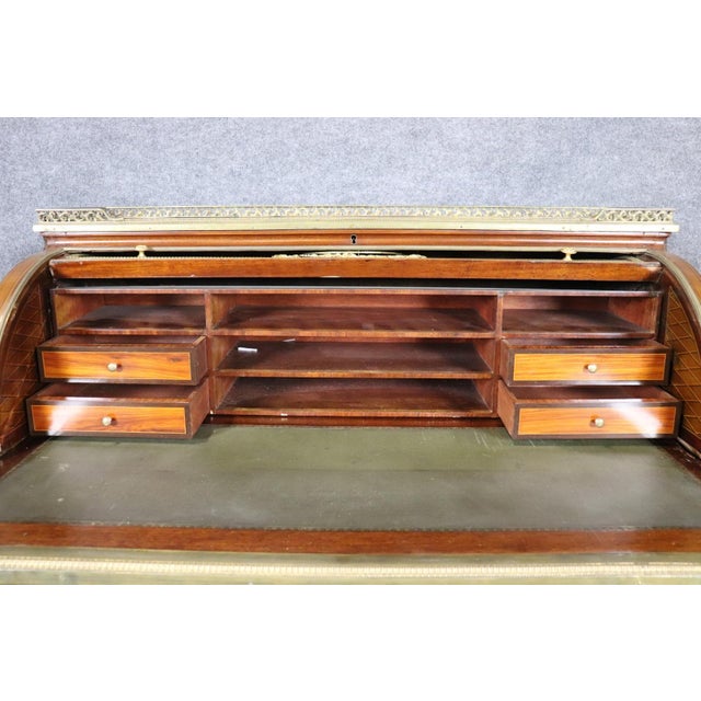 Louis XVI 19th C. Bronze Mounted Figural Marqetry Inlaid Roll Top Desk For Sale In Philadelphia - Image 6 of 17