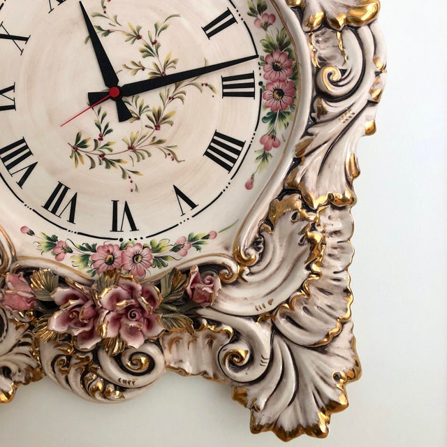 20th Century Italian Capodimonte Porcelain Large 22x32 Wall Clock