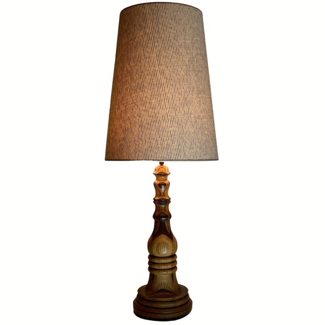 1950s Art Deco Mid-Century Curved Wood Table Lamp, 1950s For Sale - Image 5 of 14