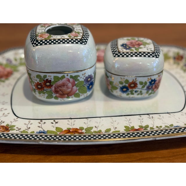 Vintage Parrot & Co Porcelain 3 Pc Dresser Set For Sale - Image 12 of 12