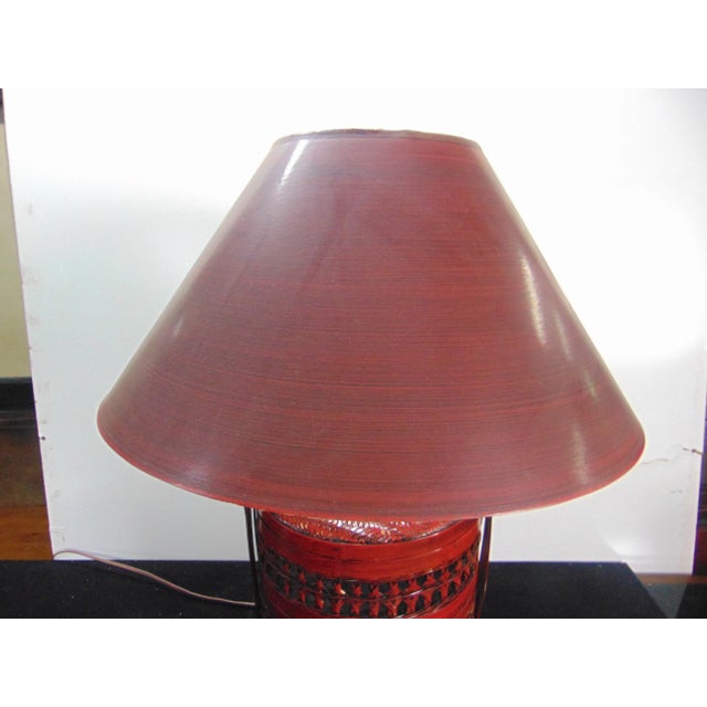 Chinese Chinese Red Lacquered Stacked Basket Form Lamp For Sale - Image 3 of 6