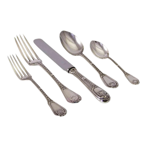 Vintage/New Sterling Silver 5-Piece Flatware Place-Setting, Bourbon Pattern by Odiot