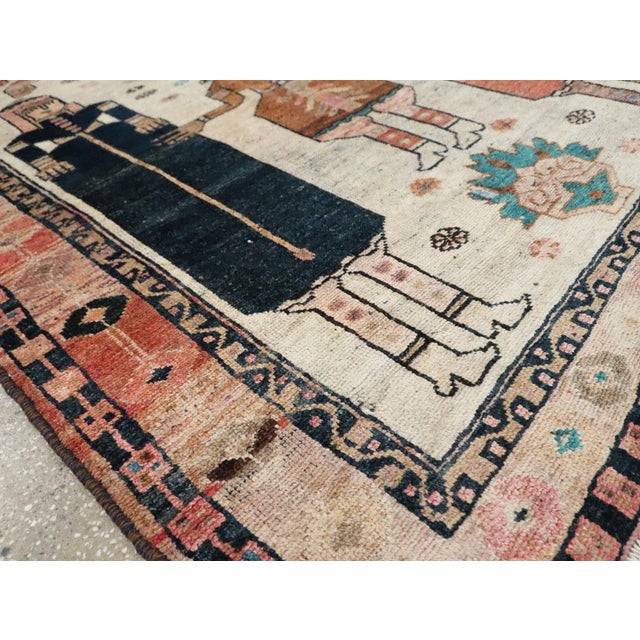 Textile Galerie Shabab Collection Mid-20th Century Handmade Persian Pictorial Bakhtiari Accent Carpet For Sale - Image 7 of 9