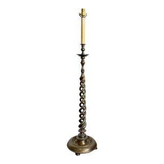 Vintage English Brass Barley Twist Candle Stick Floor Lamp For Sale