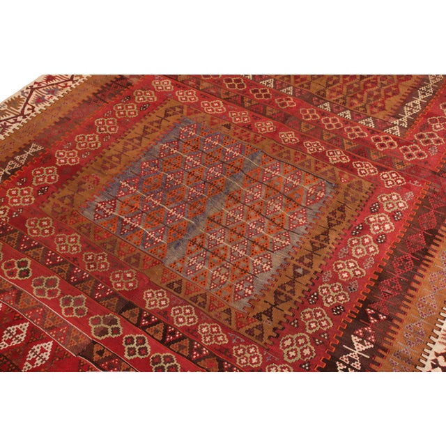 1950s Vintage Kayseri Kilim Rug in Red and Brown Geometric Pattern For Sale In New York - Image 6 of 7