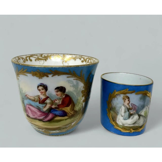 Antique French Sevres Celest Porcelain Framed Plaque Hand Painted Tea Coffee Cup For Sale - Image 10 of 11