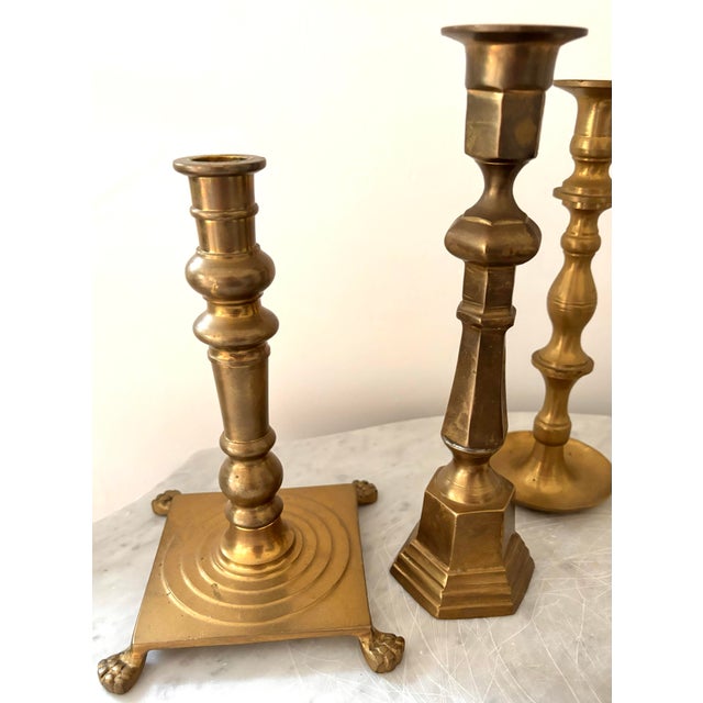 Traditional Late 20th Century Solid Brass Candlestick Holders - Set of 5 For Sale - Image 3 of 7