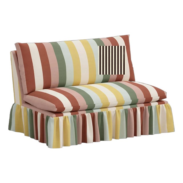 *CUSTOM for KR* Spritely Home Ruffle Settee in Chocolate Stripe For Sale