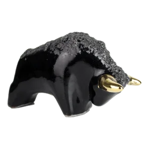 Mid-Century Modern Otto Keramik Ceramic Bull Buffalo Figurine Black Gold Horns Germany
