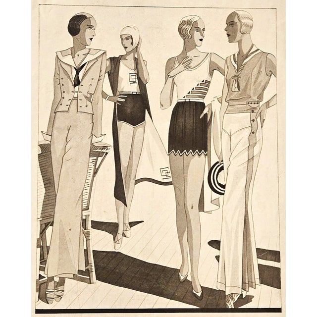1930s 1931 French Art Deco Beach Fashion Print For Sale - Image 5 of 5