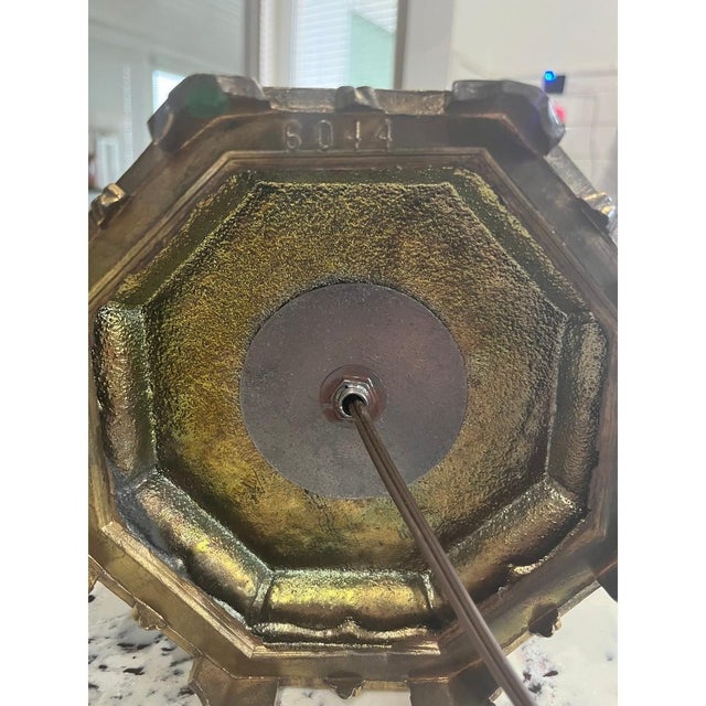 1970s Chinoiserie Cobalt Blue Porcelain Lamp - Heavy 6lb Greek Key Brass Base For Sale - Image 9 of 13