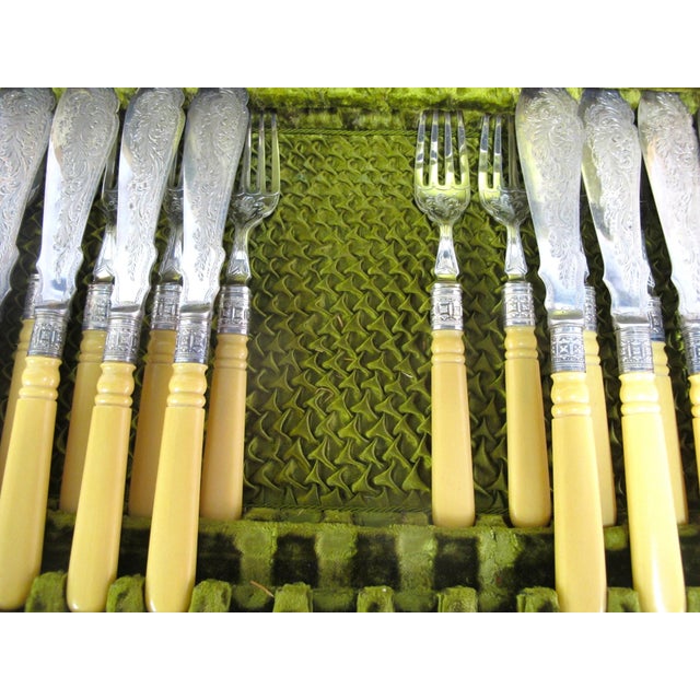 Art Nouveau A Williams Sheffield Antique Silver Plate Fish Fork & Knife 24pc Set in Case For Sale - Image 3 of 12