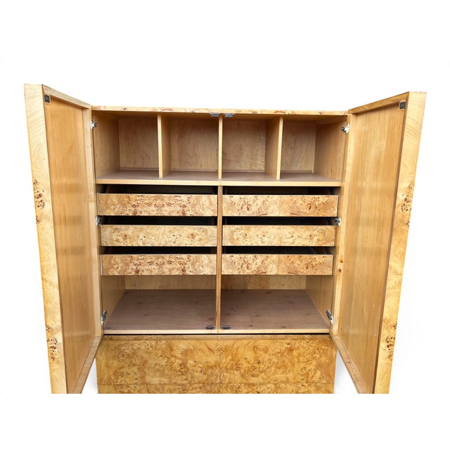 Wood 1970s Double Door Burl Wood Armoire Wardrobe in a Manner of Milo Baughman For Sale - Image 7 of 13