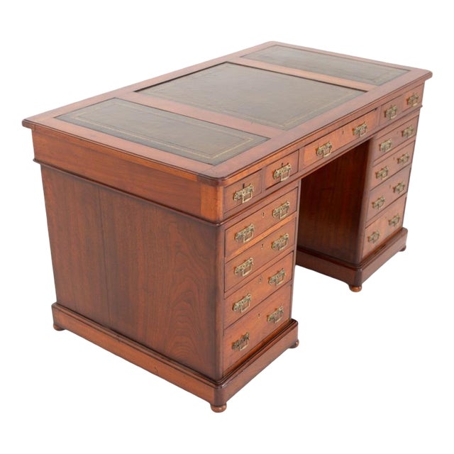 Antique Victorian Pedestal Desk in Mahogany, 1860 For Sale