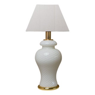Mid-Century White Swirl Murano Glass Table Lamp, Italy, 1970s For Sale