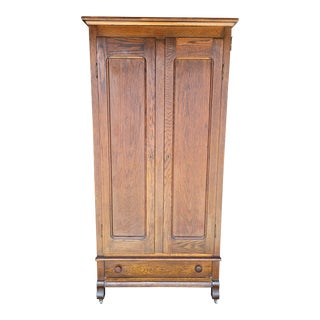 Late 19th Century Tall Rustic Farmhouse Antique Oak Wardrobe For Sale
