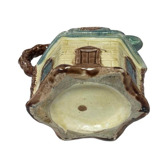 Ceramic Early 20th Century Yellow and Blue Cottage Majolica Jug For Sale - Image 7 of 8