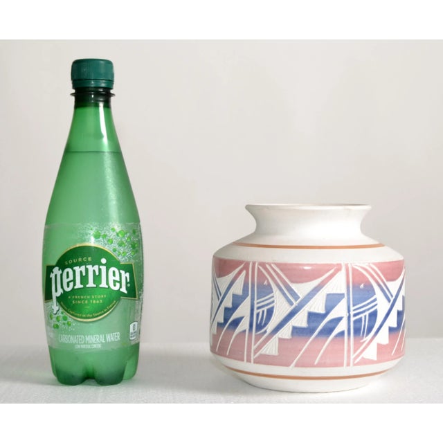 Vintage Native American Style handcrafted glazed Ceramic Vase, Earthenware, Pottery in hues of Light Pink, Blue and Beige...