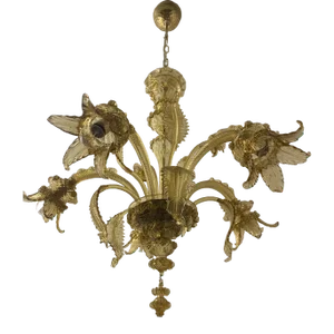 Amber Murano Glass Chandelier With Flowers and Leaves