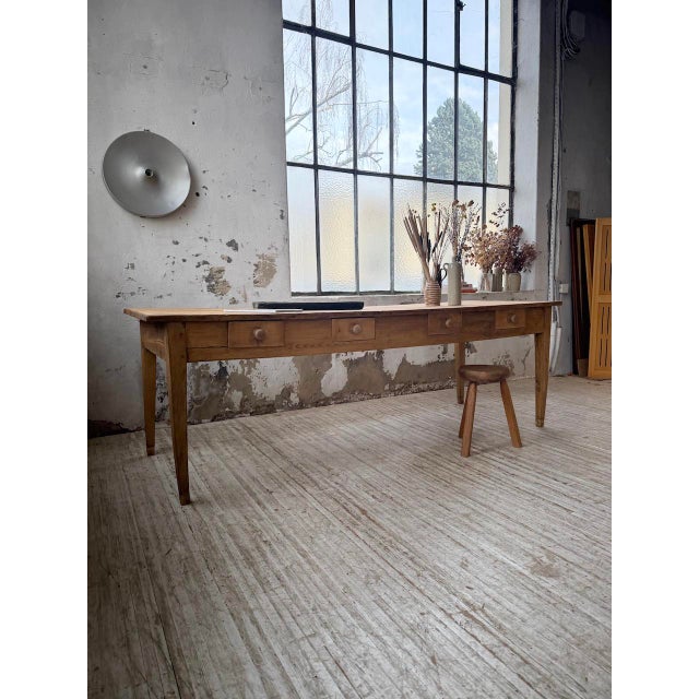 Brown Pine and Oak Farmhouse Table with Drawers, 1950s For Sale - Image 8 of 18