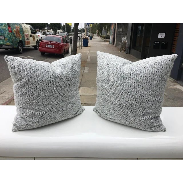 Custom White and Blue Boucle Pillows - A Pair For Sale - Image 9 of 9