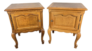 Vintage French Louis Oak Nightstands, Set of 2