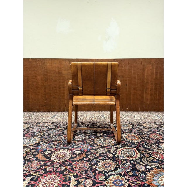 Leather Chair with Buckle in the style of Jaqcue Adnet For Sale - Image 9 of 14