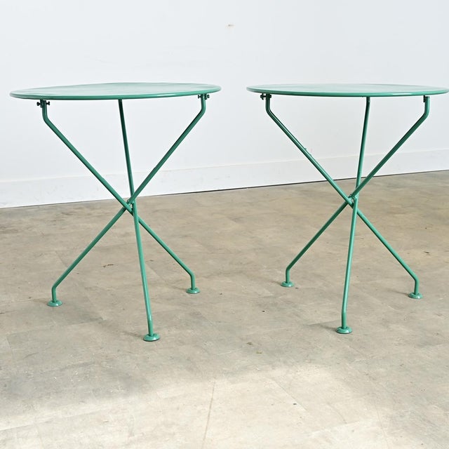 Early 20th Century French Pair of Metal Bistro Tables with New Powder Coat, 2 Pieces For Sale - Image 4 of 12