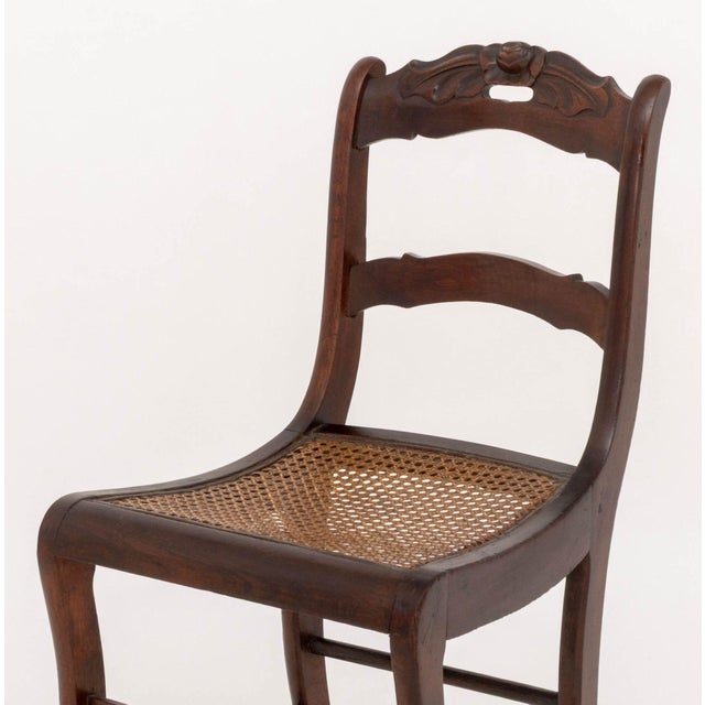 Victorian Mahogany Side Chair, Carved Floral Crest and Caned Seat For Sale In New York - Image 6 of 9