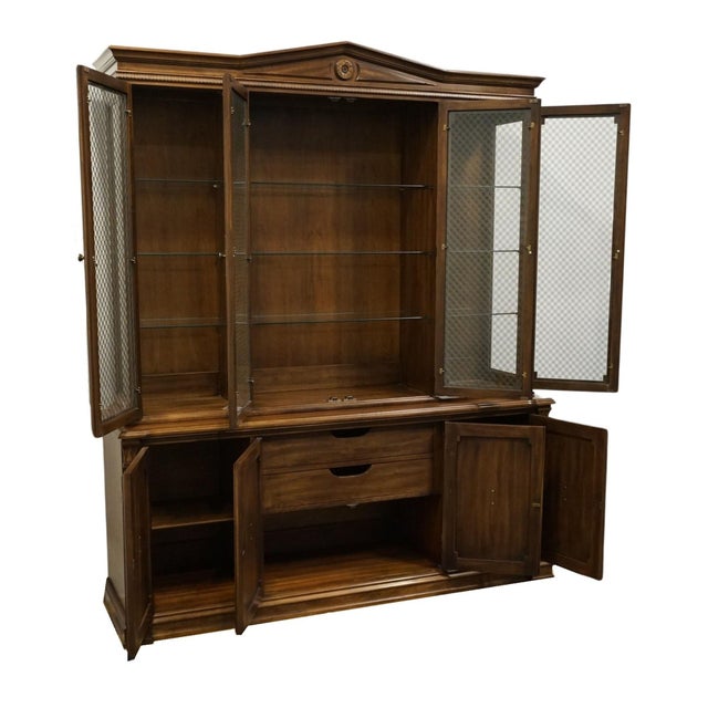 Davis Cabinet Co. Vintage Cherry Italian Neoclassical Tuscan Style 72" Buffet W. Lighted Display China Cabinet 827 828 For Sale In Kansas City - Image 6 of 12