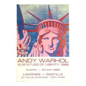 Andy Warhol Vintage 1986 " 10 Statues of Liberty " Lithograph Print Paris Exhibition Pop Art Poster
