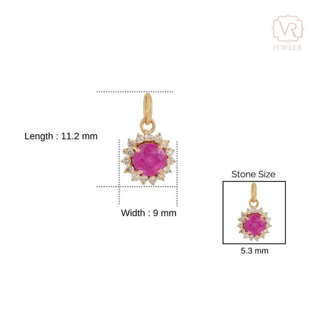 Vintage Inspired Sunburst Ruby & Diamond Halo Pendant in 14k Yellow Gold For Sale - Image 10 of 14