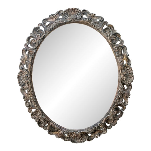 Vintage Carved Wood Oval Mirror For Sale
