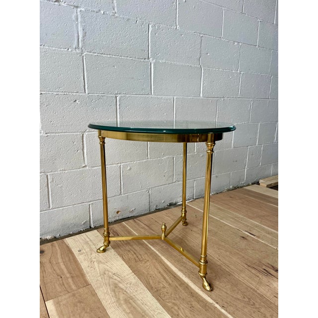Italian Solid Brass Base Side Table on Hoof Feet Mid Century Italian For Sale - Image 3 of 9