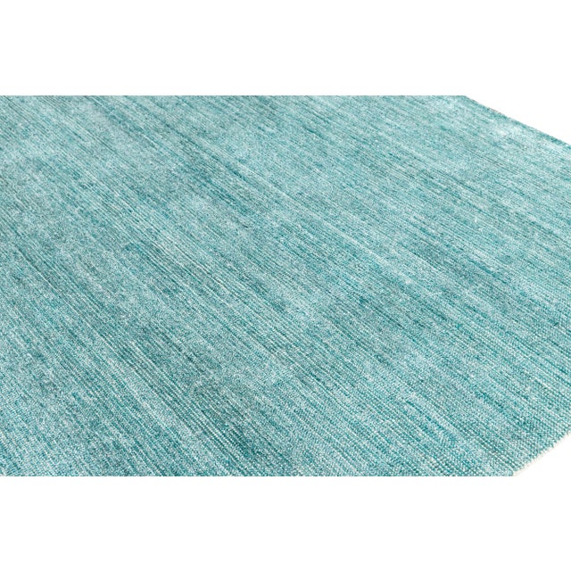 Apadana Teal Modern Bamboo/Silk Boho Handmade Rug For Sale In New York - Image 6 of 7
