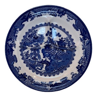 Vintage Blue & White Chinoiserie Willow Style Decorative Plate For Sale